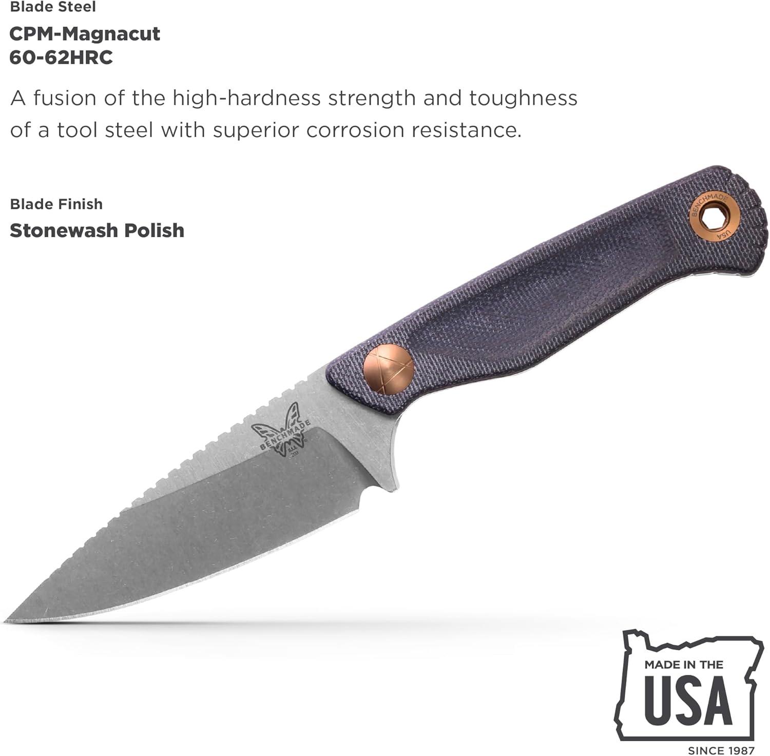 Benchmade Dacian Pocket Fixed Blade Knife 3.54" MagnaCut Satin Spear Point Blade Blue Denim Micarta - NORTH RIVER OUTDOORS