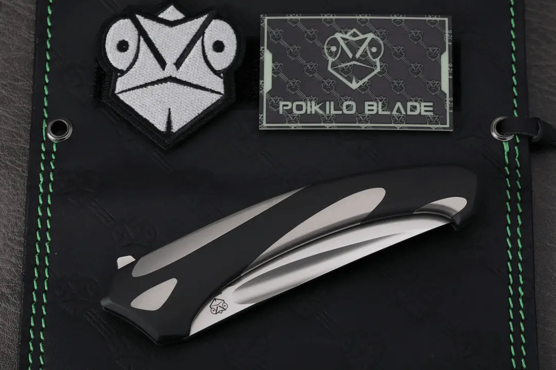 Poikilo Blade Orca Frame Lock Knife Black/Gray Titanium (3.6" Pearlescent SW)