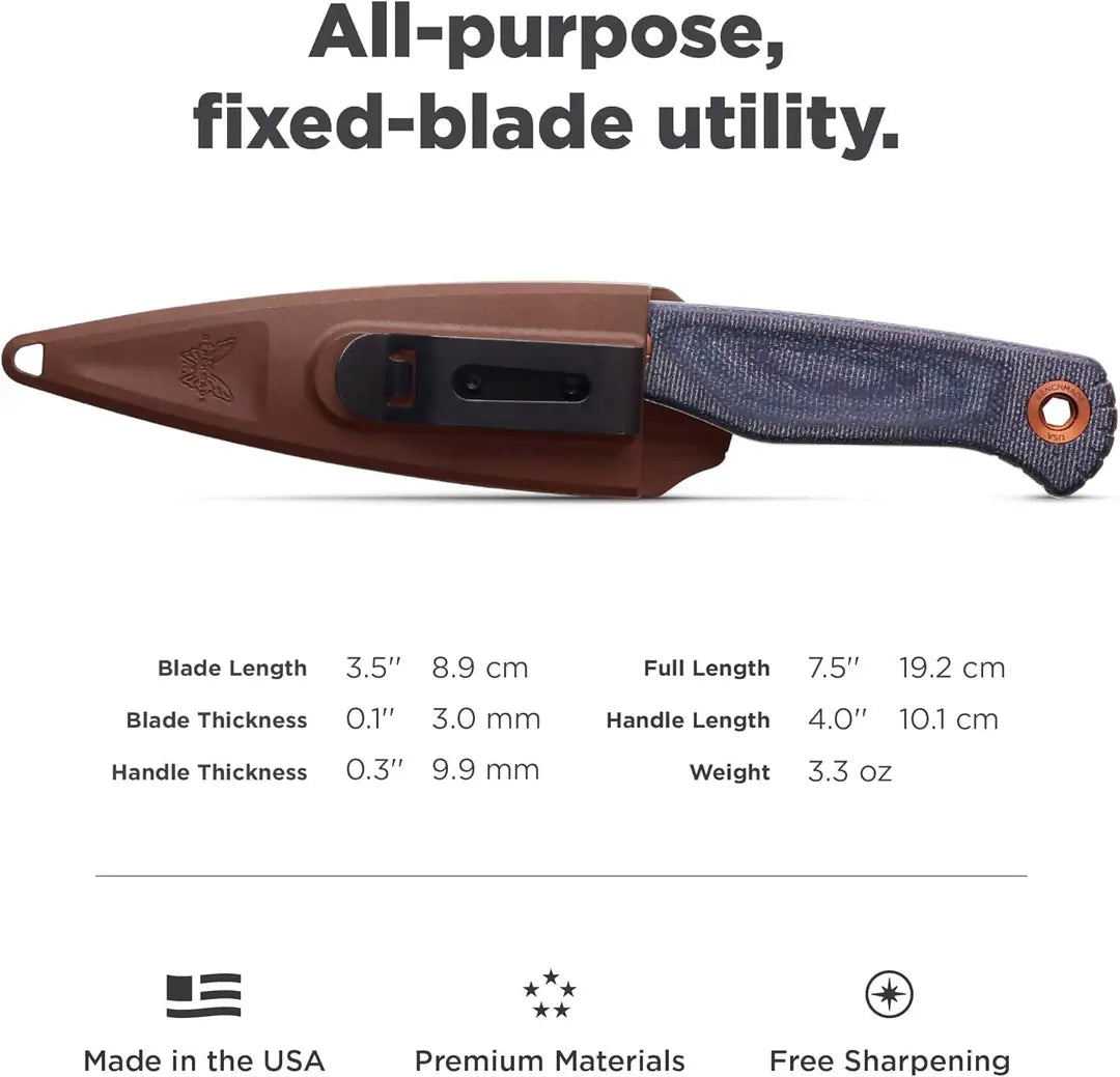 Benchmade Dacian Pocket Fixed Blade Knife 3.54" MagnaCut Satin Spear Point Blade Blue Denim Micarta
