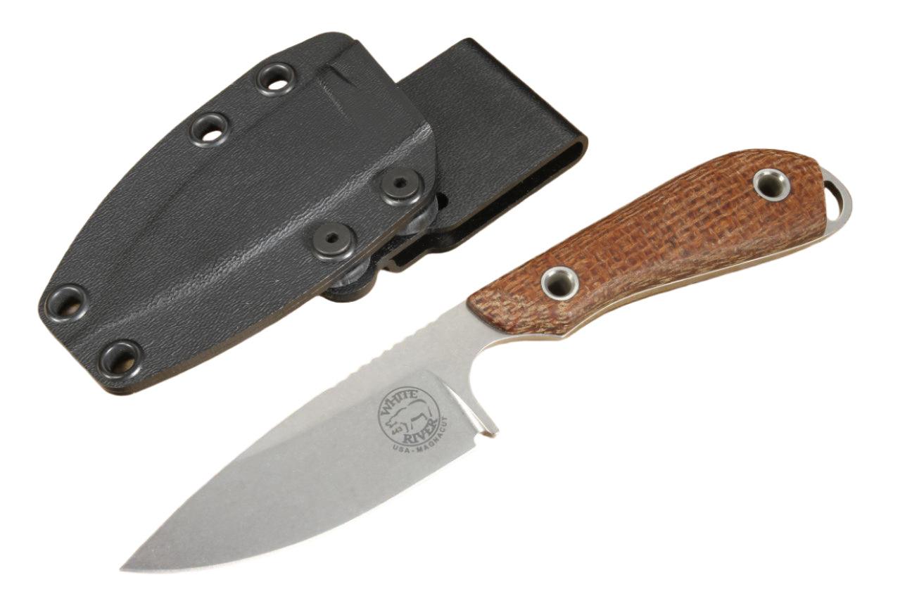 White River M1 Caper Fixed Blade 3" CPM-MagnaCut Stonewashed Drop Point Blade Natural Burlap Micarta Handles - NORTH RIVER OUTDOORS