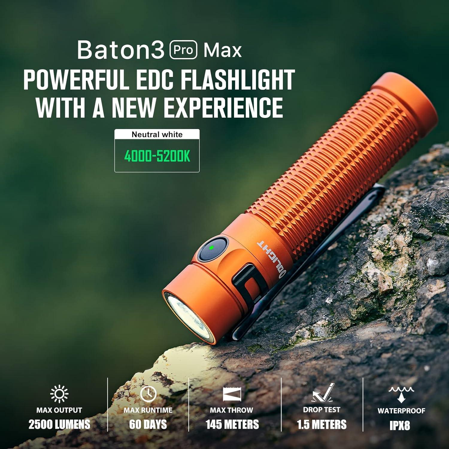 Olight Baton 3 Pro Max 2500 Lumens Rechargeable Compact Flashlight (Cool White) - NORTH RIVER OUTDOORS