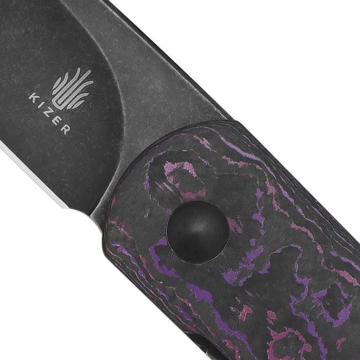 Kizer Feist(XL) Front Flipper Knife 3.35" CPM-20CV Black Stonewashed Purple Haze FatCarbon Handles - NORTH RIVER OUTDOORS