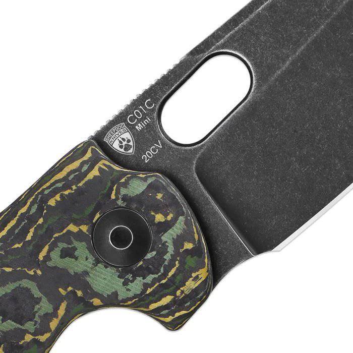 Kizer Ki3488A7 Sheepdog Chris Conaway Mini c01c Flipper Knife 2.63" CPM-20CV Black Stonewashed Toxic Storm FatCarbon Handles - NORTH RIVER OUTDOORS