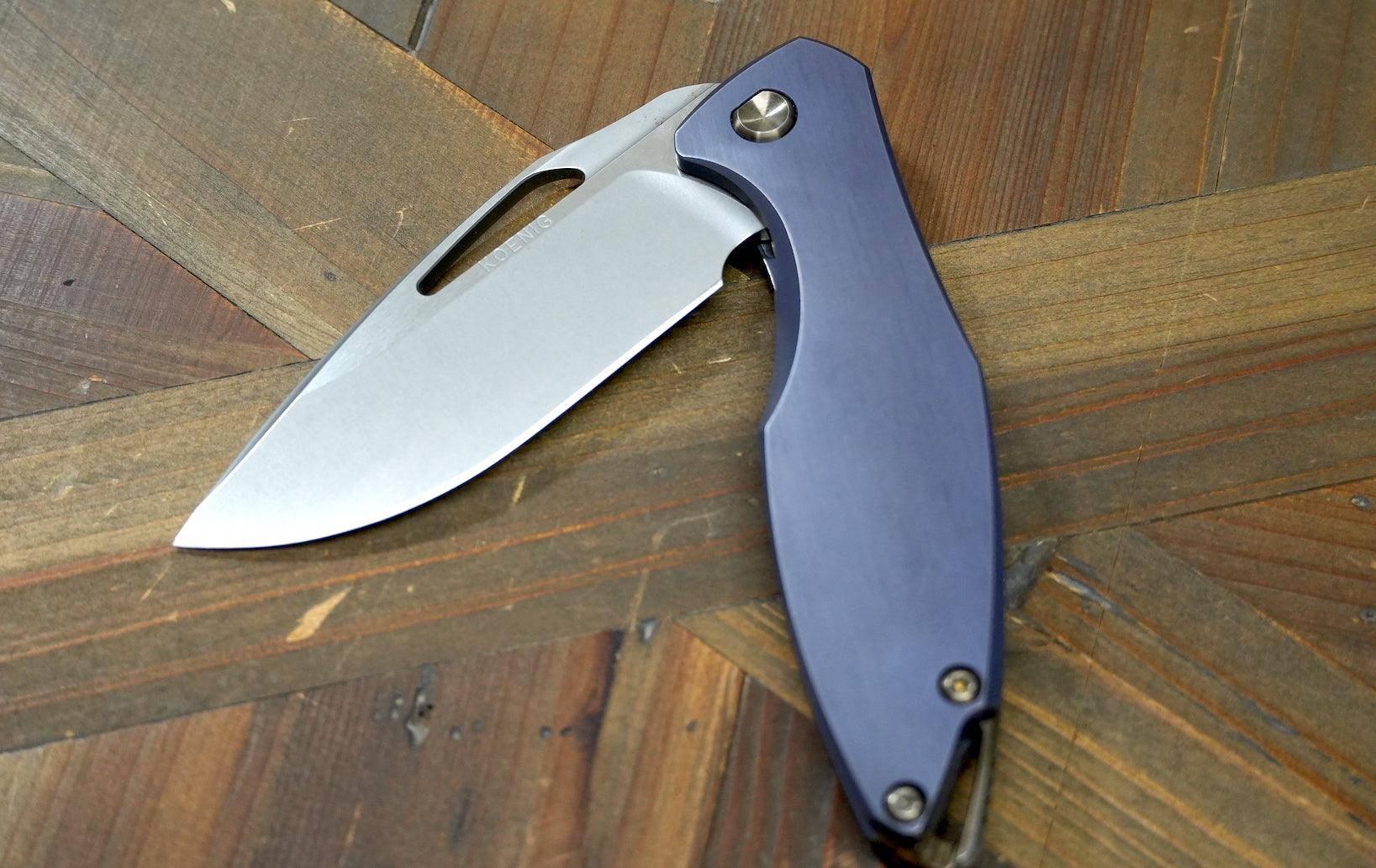 Koenig Arius Titanium 20CV Burnished Polished Flats Blade Blue Anodized Bronze Hardware (USA) - NORTH RIVER OUTDOORS