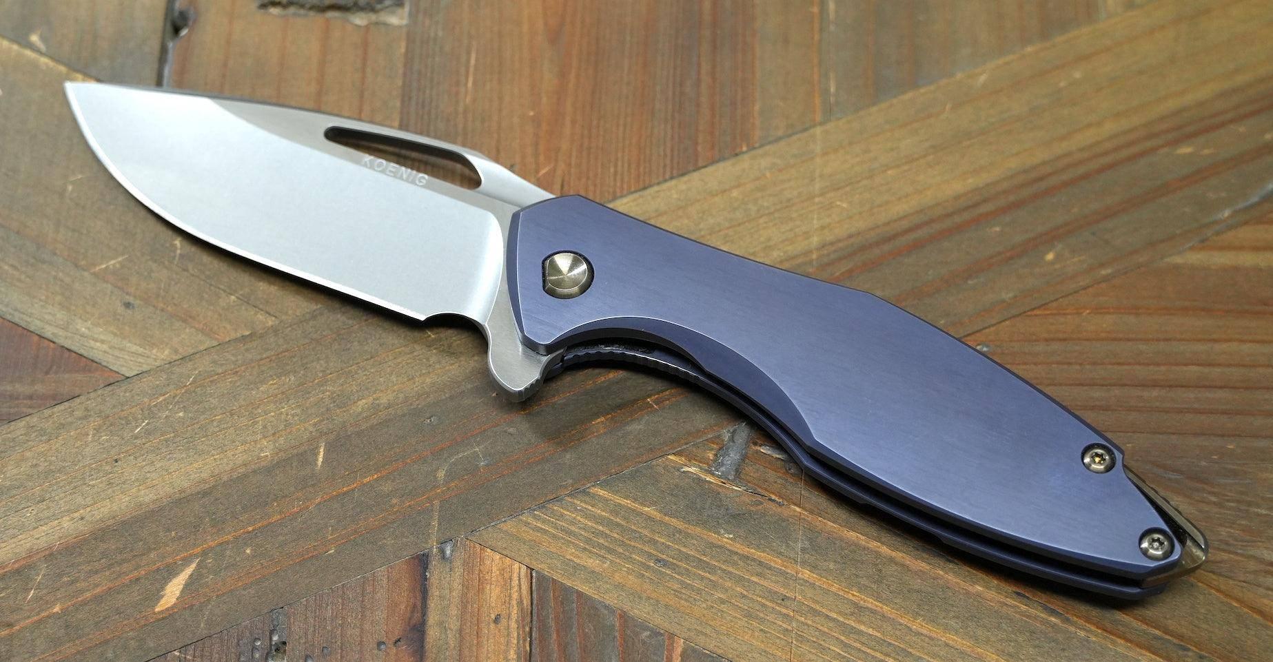 Koenig Arius Titanium 20CV Burnished Polished Flats Blade Blue Anodized Bronze Hardware (USA) - NORTH RIVER OUTDOORS