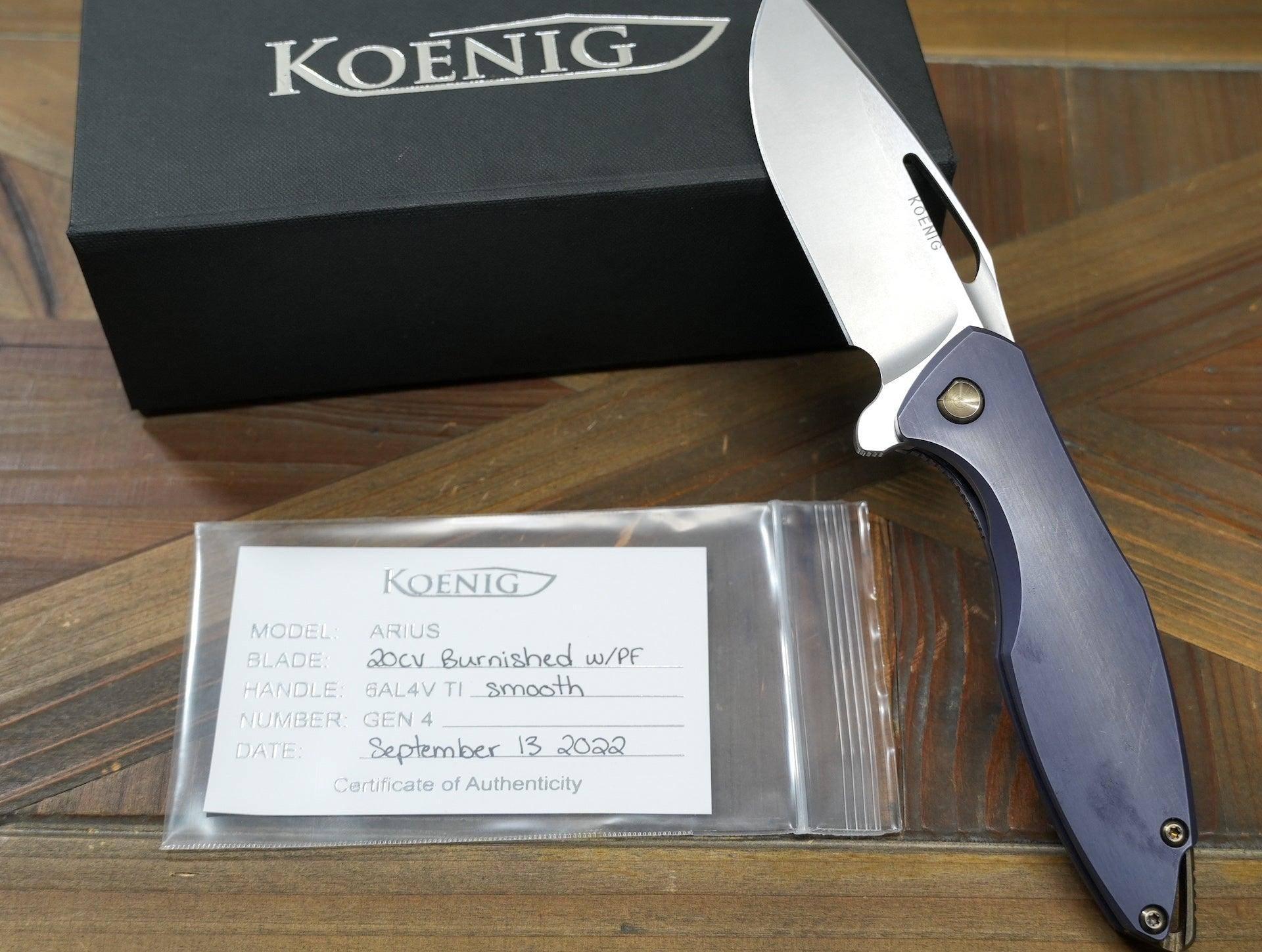 Koenig Arius Titanium 20CV Burnished Polished Flats Blade Blue Anodized Bronze Hardware (USA) - NORTH RIVER OUTDOORS