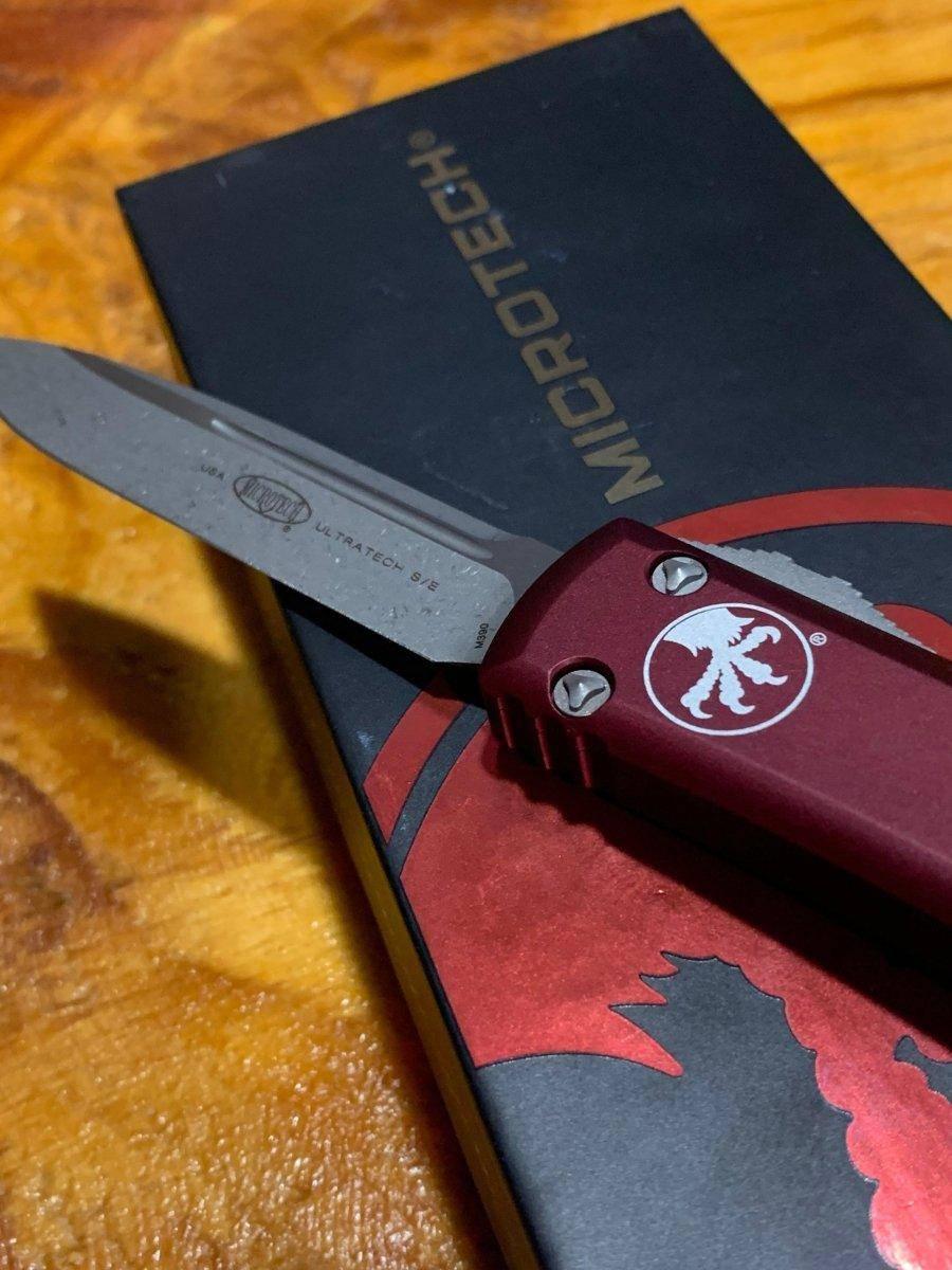 Microtech 121-10APMR Ultratech Auto S/E Knife 3.46" Apocalyptic Plain Blade, Merlot Handles - NORTH RIVER OUTDOORS