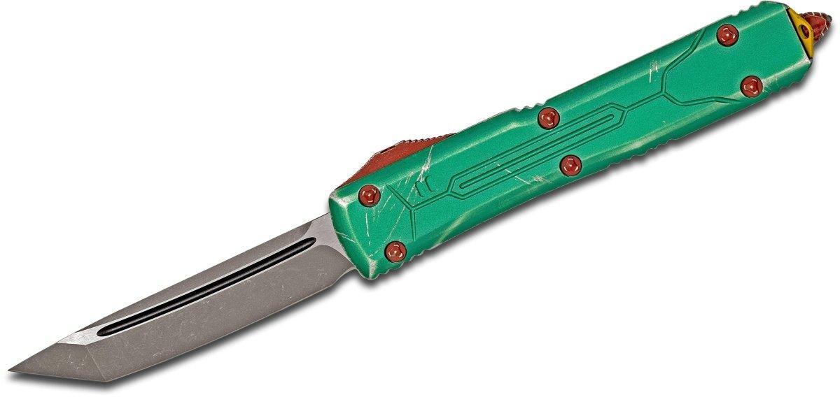 Microtech 123-10BH Special Bounty Hunter Ultratech Auto OTF Knife 3.46" Tanto, Green Apocalyptic Aluminum Handle - NORTH RIVER OUTDOORS