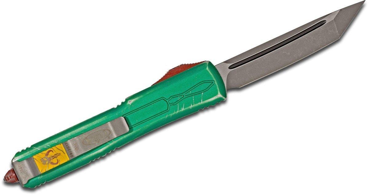 Microtech 123-10BH Special Bounty Hunter Ultratech Auto OTF Knife 3.46" Tanto, Green Apocalyptic Aluminum Handle - NORTH RIVER OUTDOORS