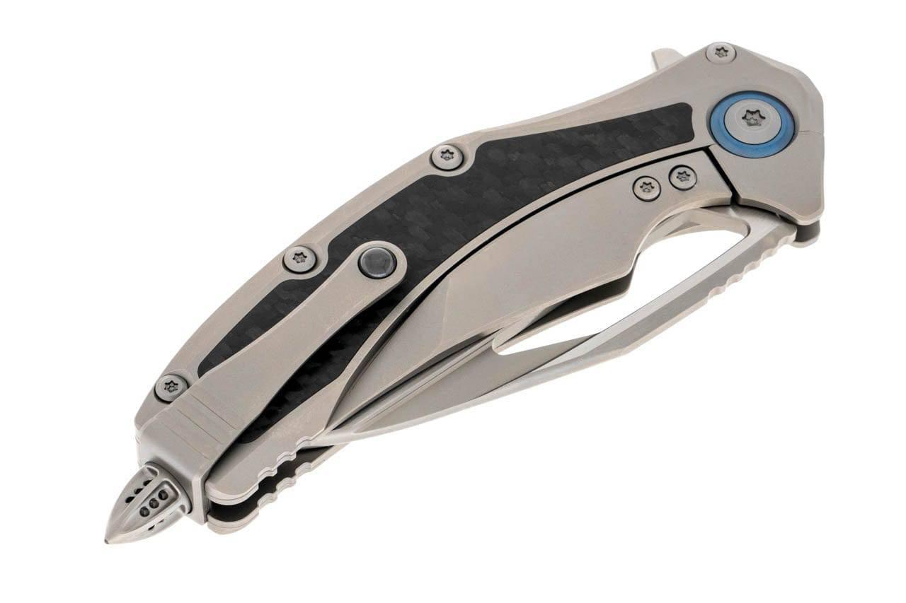 Microtech 165C-4CFITI Matrix Titanium Carbon Fiber Inlay Blue Pivot Collar Hand Rubbed Satin Knife - NORTH RIVER OUTDOORS