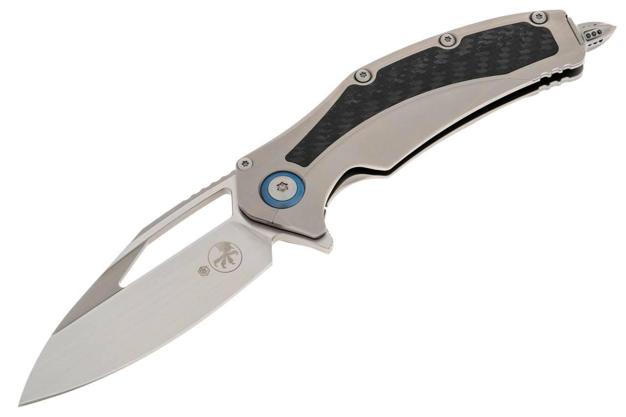 Microtech 165C-4CFITI Matrix Titanium Carbon Fiber Inlay Blue Pivot Collar Hand Rubbed Satin Knife - NORTH RIVER OUTDOORS