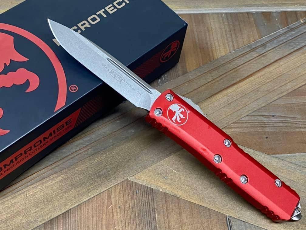 Microtech 231-10 RD UTX-85 S/E Stonewash Red Handle Blade (USA) - NORTH RIVER OUTDOORS