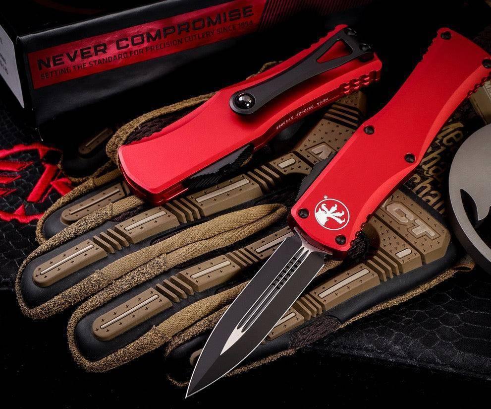 MICROTECH 702-1RD HERA D/E BLACK STD RED HANDLES - NORTH RIVER OUTDOORS