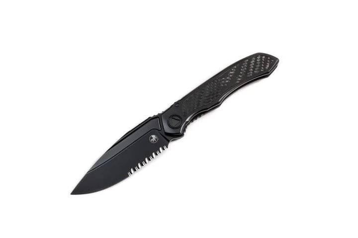 Microtech Anax Manual Folding Knife 3.7" M390 Black DLC Drop Point Titanium Handle Carbon Fiber Inlay (USA) - NORTH RIVER OUTDOORS