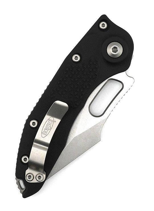 Microtech/Borka Blades 169-11 Auto Stitch 3.625" Stonewashed Spear Point Combo Blade Black Handles - NORTH RIVER OUTDOORS