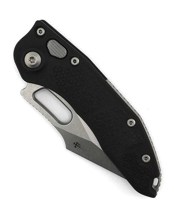 Microtech/Borka Blades 169-11 Auto Stitch 3.625" Stonewashed Spear Point Combo Blade Black Handles - NORTH RIVER OUTDOORS