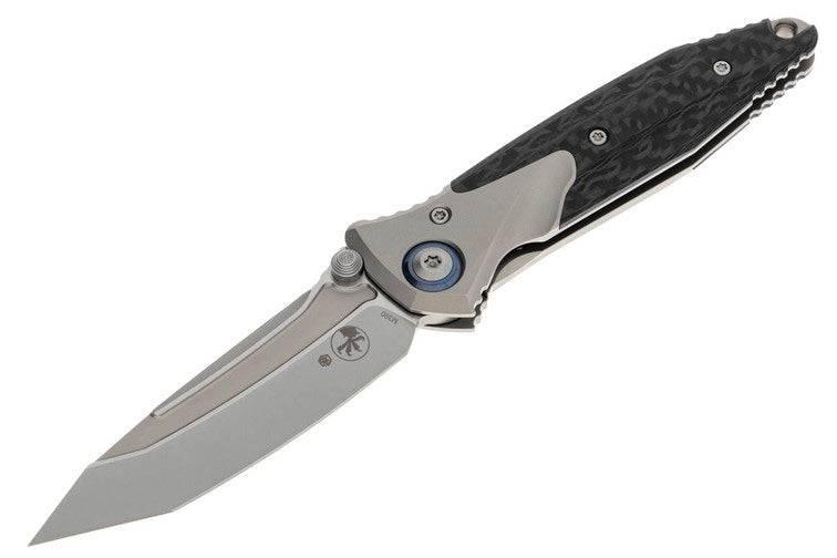 Microtech Socom Bravo Mini Manual Folding Knife 3.5" M390 Tanto Plain Blade Titanium Handles Carbon Fiber - NORTH RIVER OUTDOORS