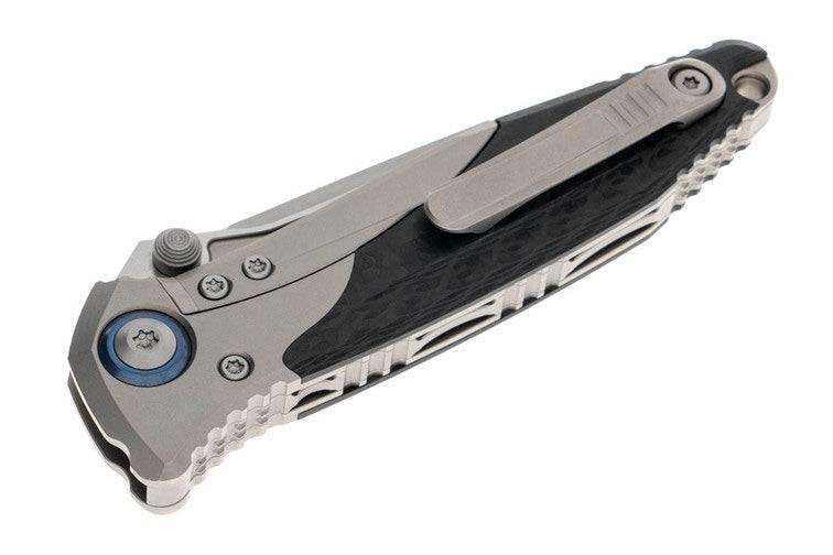 Microtech Socom Bravo Mini Manual Folding Knife 3.5" M390 Tanto Plain Blade Titanium Handles Carbon Fiber - NORTH RIVER OUTDOORS