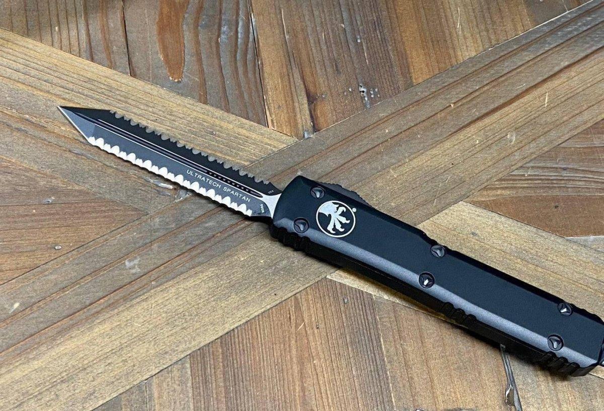 Microtech Ultratech Spartan 223-D3T Auto Knife 3.4" Dagger Double Full Serrated Black - NORTH RIVER OUTDOORS