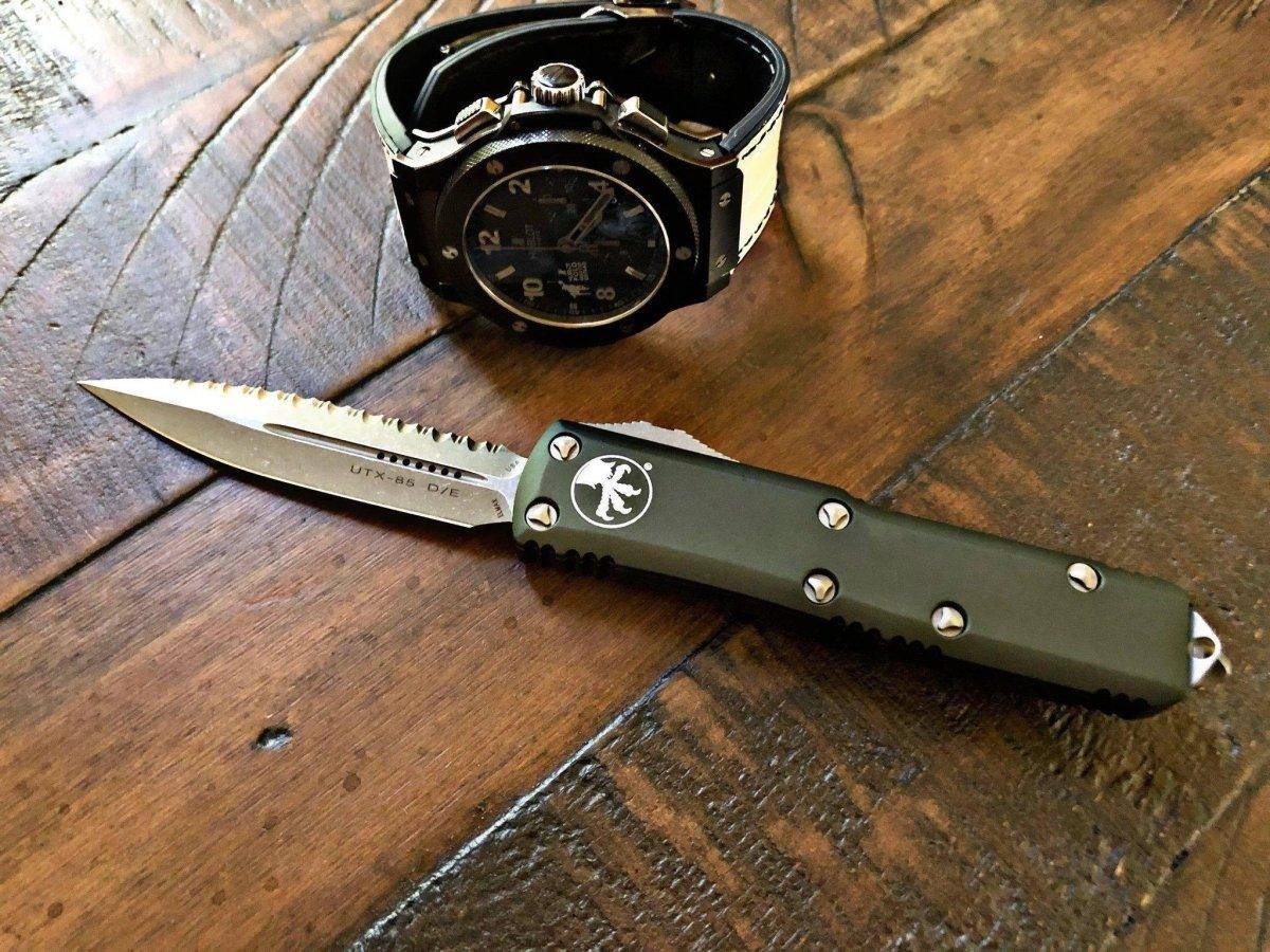 Microtech UTX-85 D/E 232-12APOD F/S Apocalyptic Blade OD Green Handle - NORTH RIVER OUTDOORS