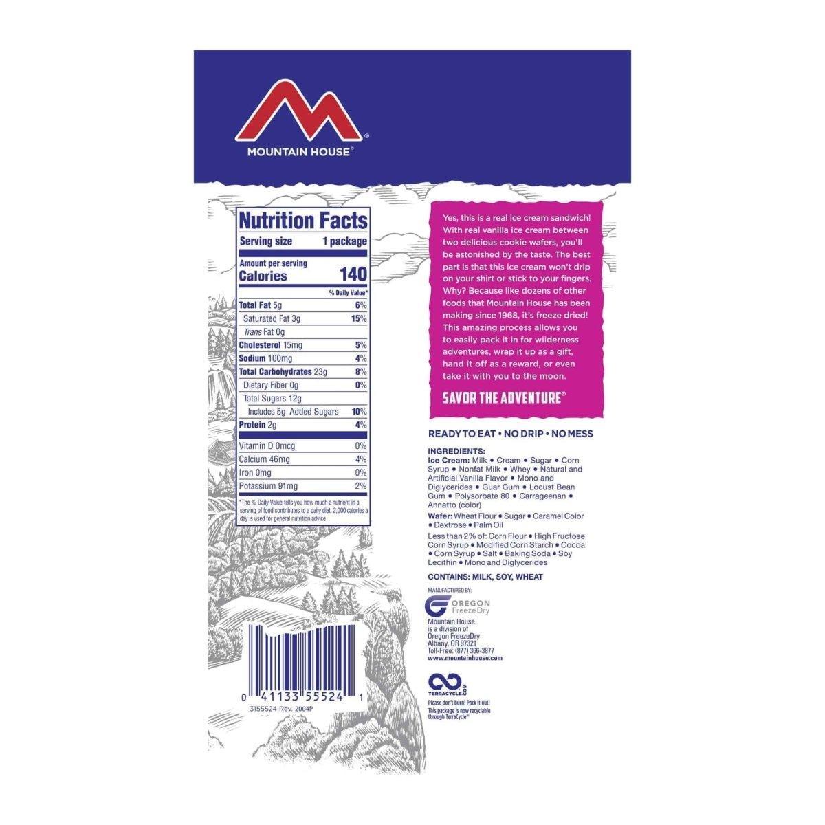 Mountain House Vanilla Ice Cream Sandwich (Pouch) - NORTH RIVER OUTDOORS