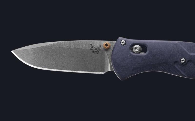 Benchmade 585-03 Mini Barrage Axis Assisted Folding Knife 2.91" S30V Satin Drop Point Plain Blue Canyon Handles - NORTH RIVER OUTDOORS