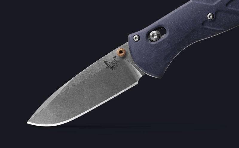 Benchmade 585-03 Mini Barrage Axis Assisted Folding Knife 2.91" S30V Satin Drop Point Plain Blue Canyon Handles - NORTH RIVER OUTDOORS