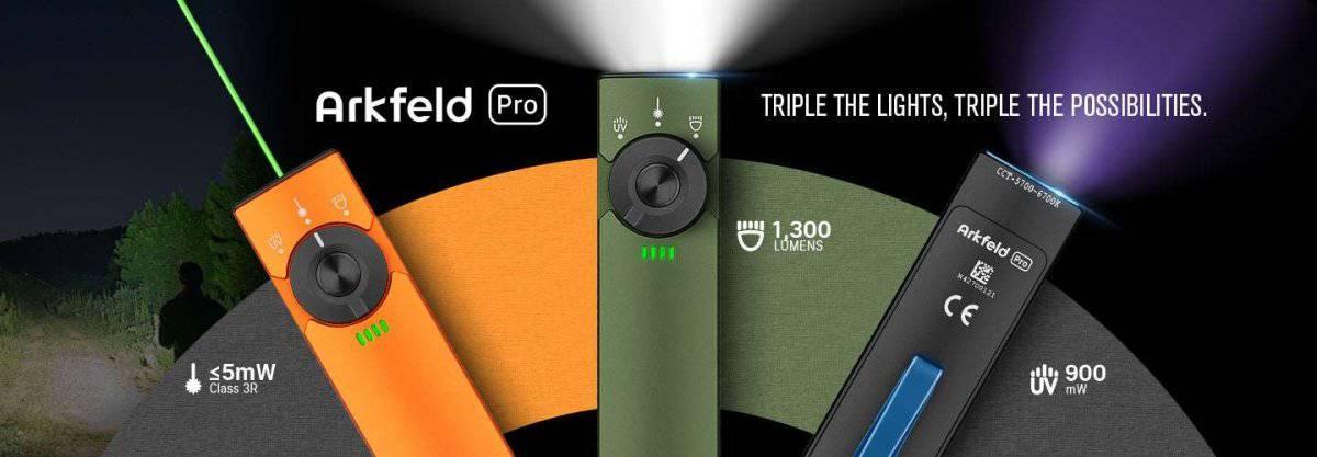 Arkfeld Pro Flashlight with LED Light, UV and Laser Flashlight 1300 Max Lumens - NORTH RIVER OUTDOORS