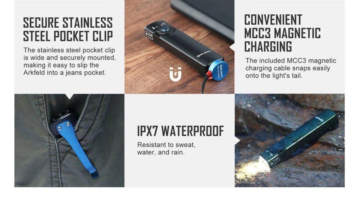 Olight Arkfeld Rechargeable Cool White LED Flat Flashlight 1000 Max Lumens - NORTH RIVER OUTDOORS