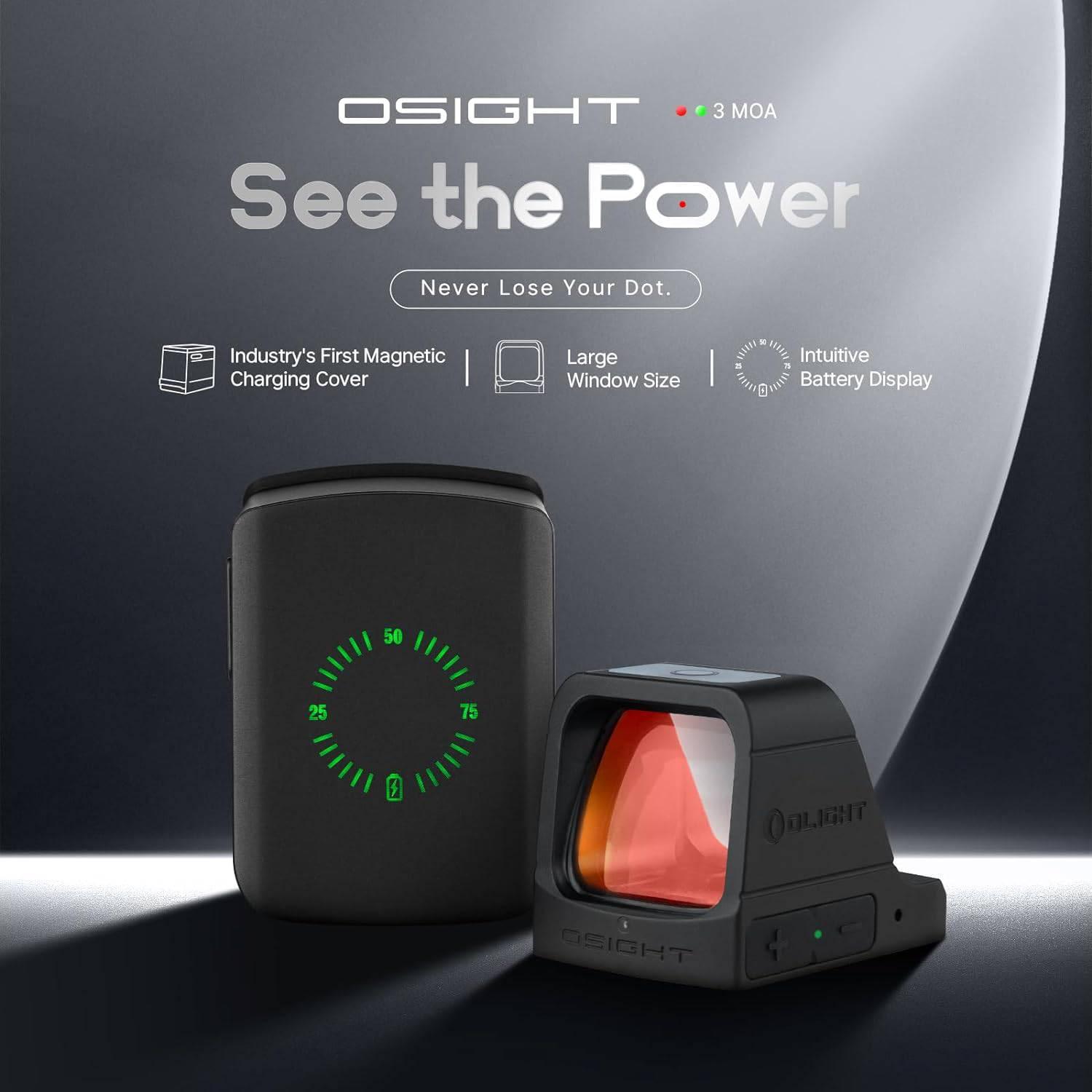 OLIGHT Osight 3 MOA Rechargeable Dot Sight with Charging Cover Picatinny Mount - NORTH RIVER OUTDOORS