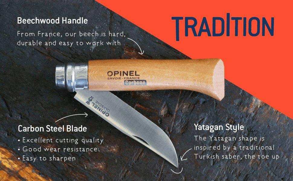 Opinel No.8 Carbon Knife with Sheath, Wooden Slide Gift Box (France) - NORTH RIVER OUTDOORS