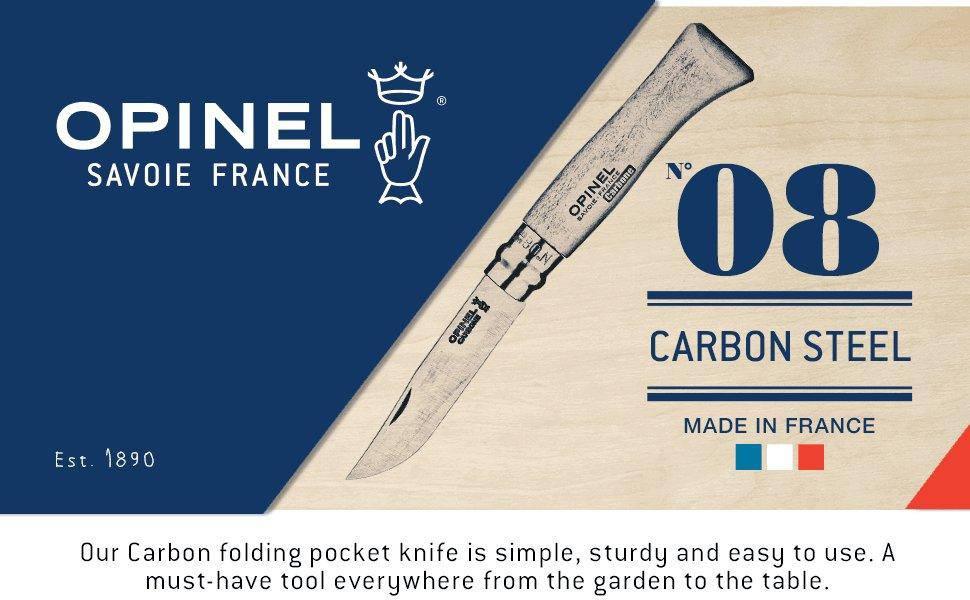 Opinel No.8 Carbon Knife with Sheath, Wooden Slide Gift Box (France) - NORTH RIVER OUTDOORS