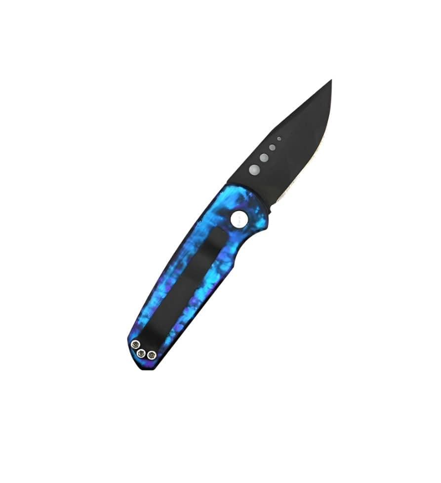 Pre-Owned ProTech Runt Blue, Purple, & Black Auto Knife Smooth Handle - NORTH RIVER OUTDOORS