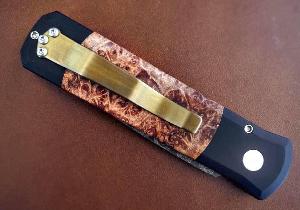 Pro-Tech Godson Custom 706-DAM-Ladder Automatic Knife Black (3.15") Damascus - NORTH RIVER OUTDOORS