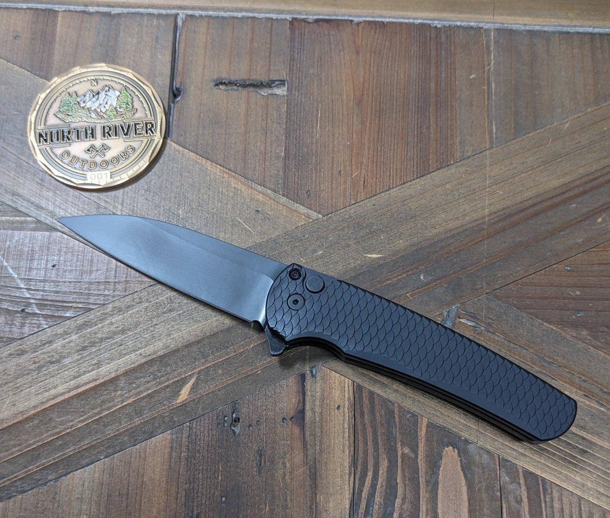Pro-Tech Malibu All Black MagnaCut Wharncliffe Dragon Scale Flipper Knife (3.3" DLC) - NORTH RIVER OUTDOORS