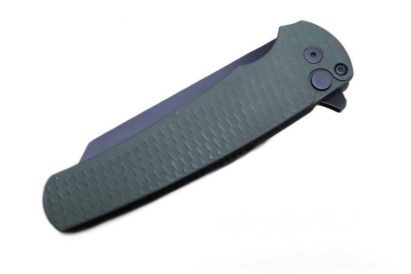Pro-Tech Malibu Flipper Green Dragon Scale Aluminum Black DLC Blade (3.25" CPM-20CV) 5236-Green - NORTH RIVER OUTDOORS