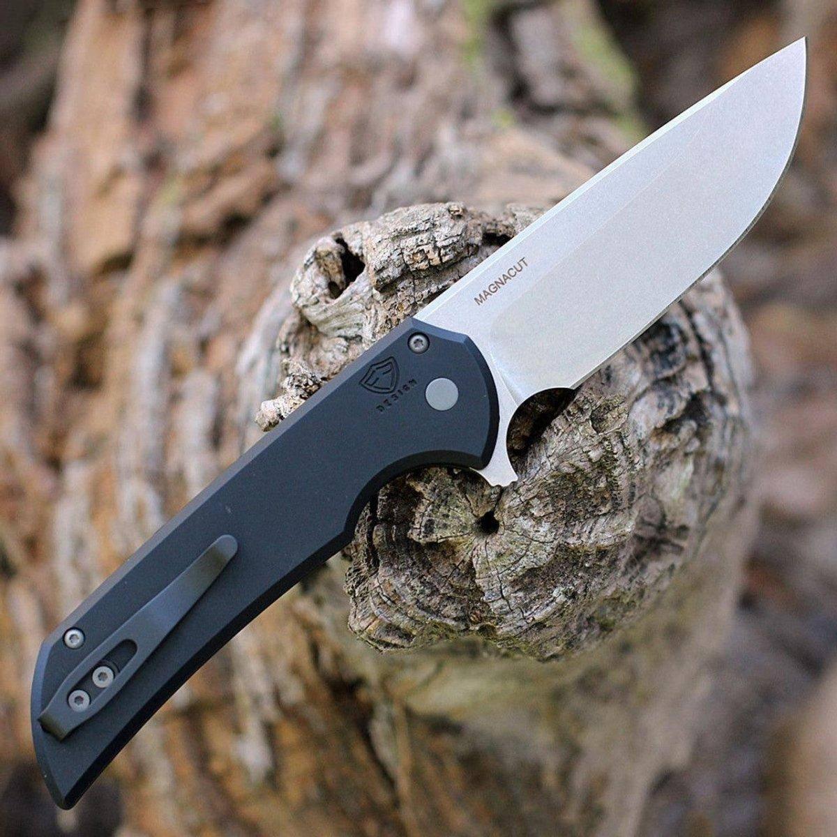 Pro-Tech Mordax MX101 MagnaCut Knife Black Handle Stonewash Plain Edge (USA) - NORTH RIVER OUTDOORS