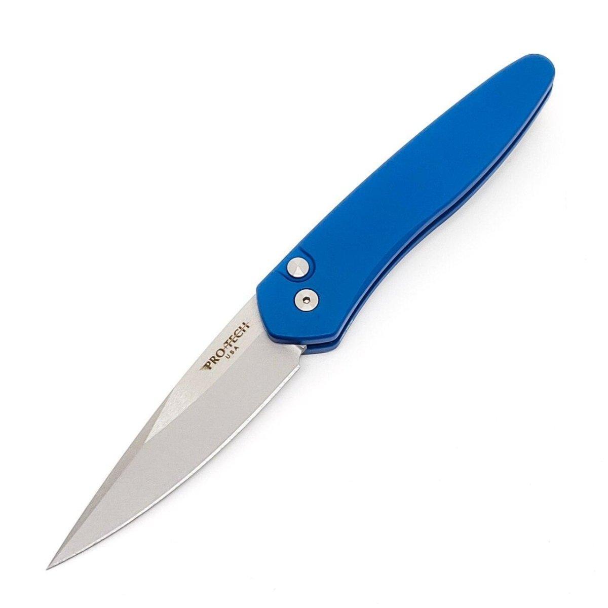 Pro-Tech Newport Auto Knife (3" Stonewash/Blue Handle) 3405-BLUE - NORTH RIVER OUTDOORS