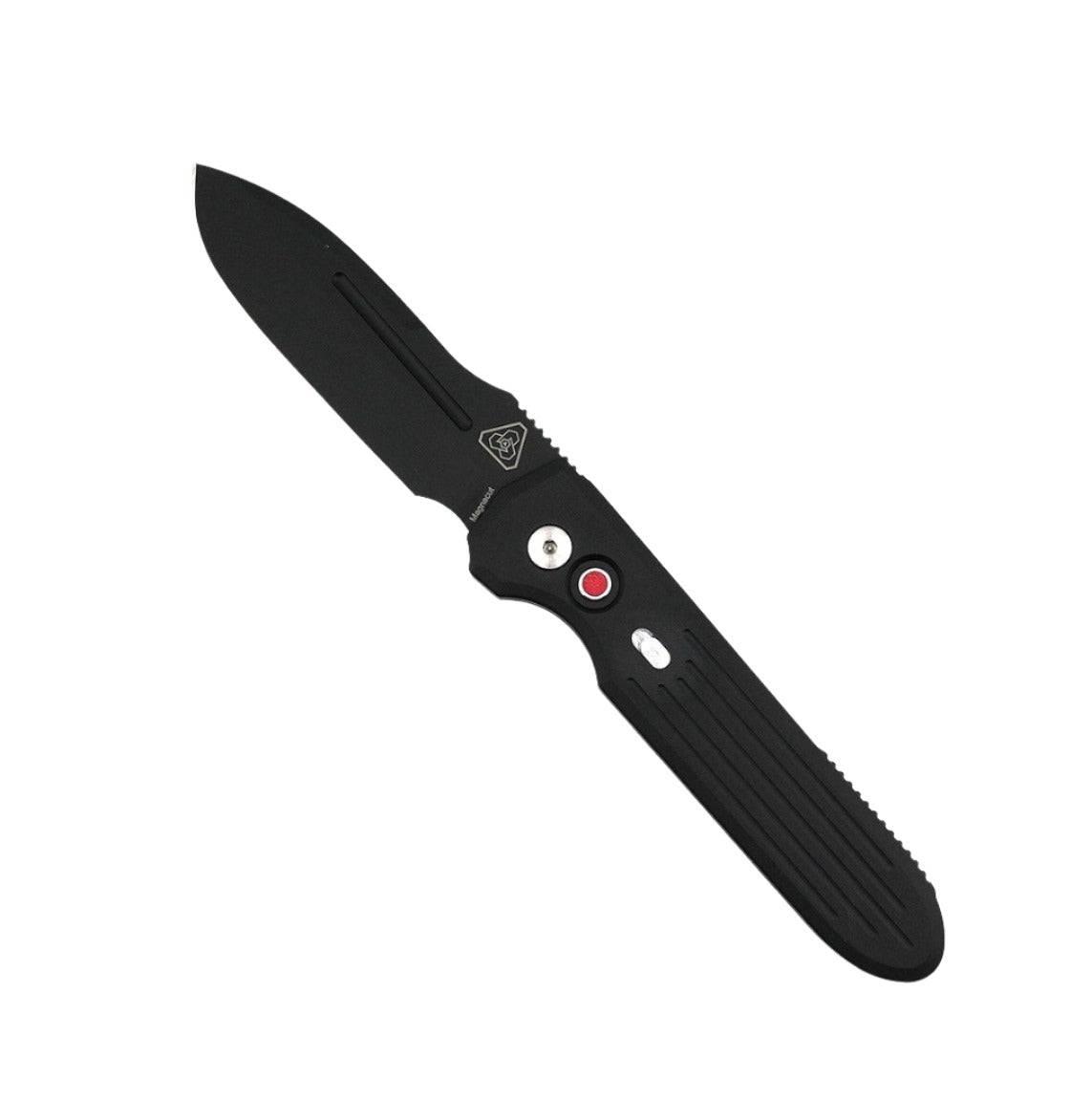 Pro-Tech Prometheus Design Werx Invictus Auto Folder Black Blade Black Handle Red G10 Push Button - NORTH RIVER OUTDOORS