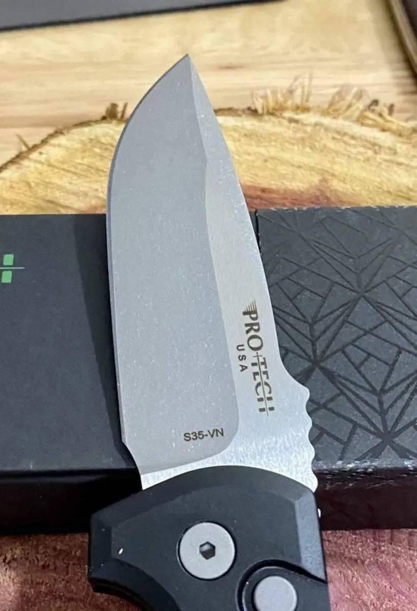 Pro-Tech Rockeye Auto Black Handle, Stonewash S35VN Blade LG301 - NORTH RIVER OUTDOORS