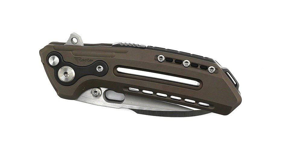Custom Reate T6000 Frame Lock Flipper Knife 3.1" M390 Belt Satin Drop Point Bead Blasted Titanium Handles Zirconium Drab Brown Anodized - NORTH RIVER OUTDOORS