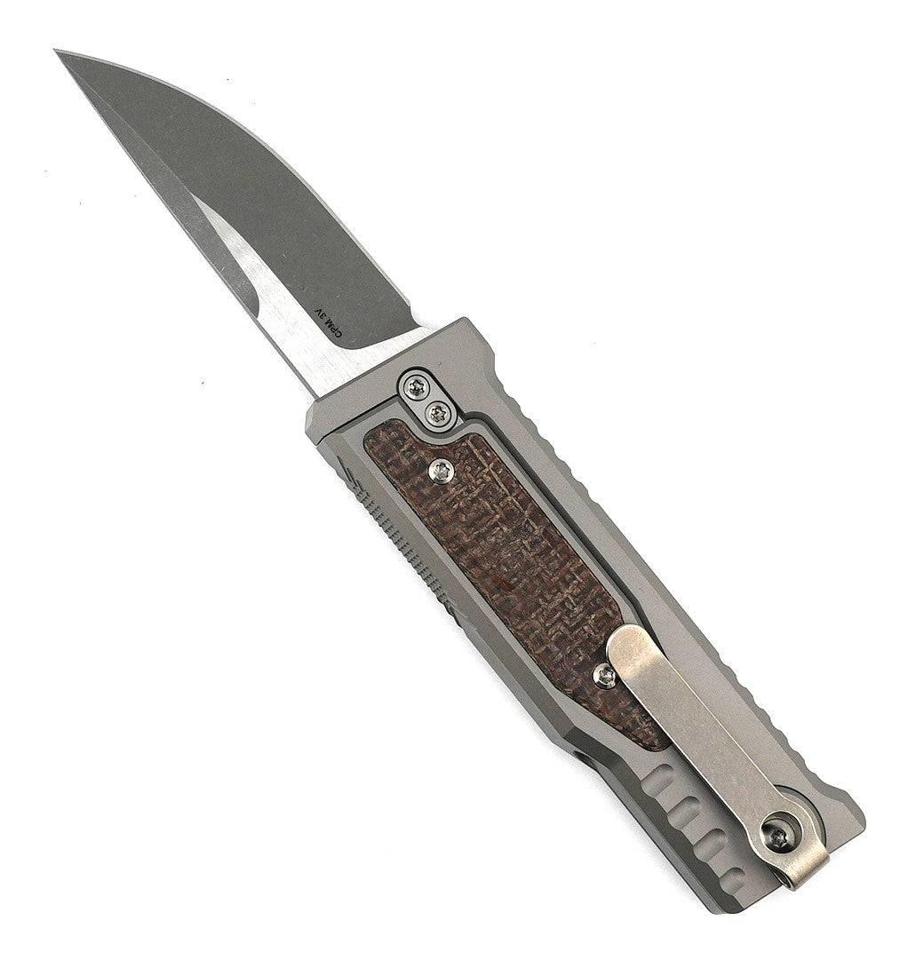 Reate EXO Mini Stonewash Drop Point Gravity Knife Titanium Burlap Micarta (3V) - NORTH RIVER OUTDOORS