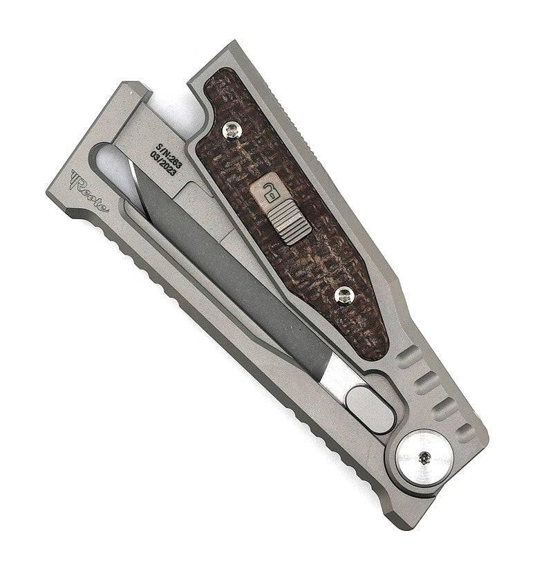 Reate EXO Mini Stonewash Drop Point Gravity Knife Titanium Burlap Micarta (3V) - NORTH RIVER OUTDOORS