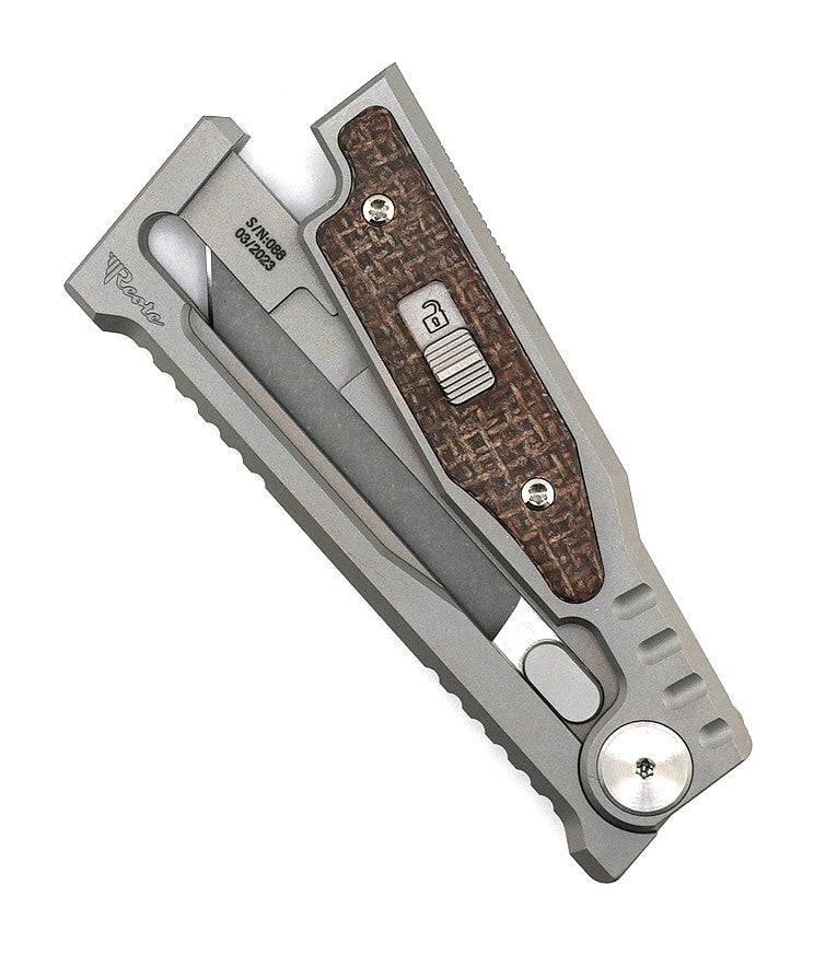 Reate EXO Mini Stonewash Tanto Gravity Knife Titanium Burlap Micarta (3V) - NORTH RIVER OUTDOORS