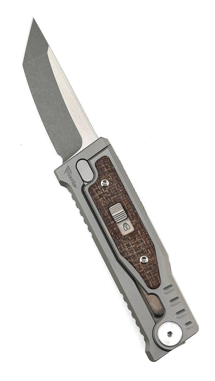 Reate EXO Mini Stonewash Tanto Gravity Knife Titanium Burlap Micarta (3V) - NORTH RIVER OUTDOORS