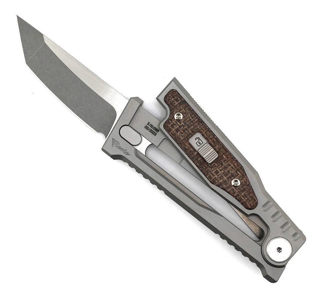 Reate EXO Mini Stonewash Tanto Gravity Knife Titanium Burlap Micarta (3V) - NORTH RIVER OUTDOORS