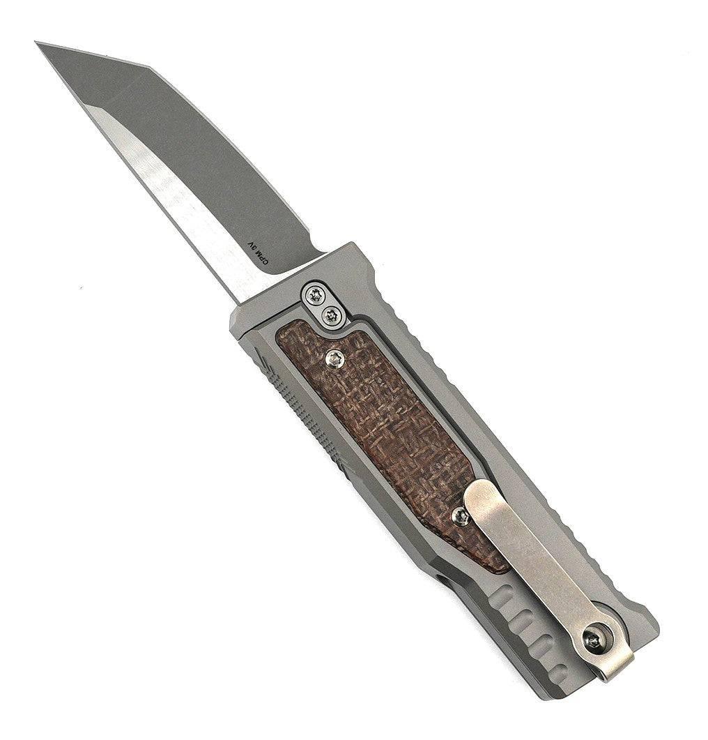 Reate EXO Mini Stonewash Tanto Gravity Knife Titanium Burlap Micarta (3V) - NORTH RIVER OUTDOORS