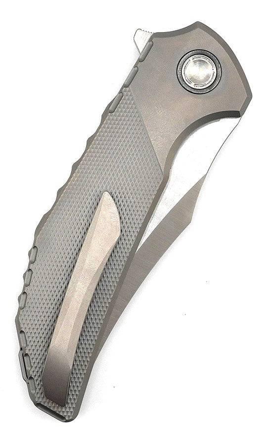 Reate Knives Tiger Liner Lock Flipper 3.75" M390 Satin Compound Recurve Tanto Blade, Bead Blasted Diamond Texture Milled Titanium Handles - NORTH RIVER OUTDOORS