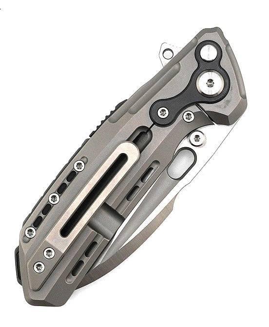 Reate T6000 Frame Lock Flipper Knife 3.1" M390 Belt Satin Drop Point Bead Blasted Titanium Handles Zirconium Spacer - NORTH RIVER OUTDOORS