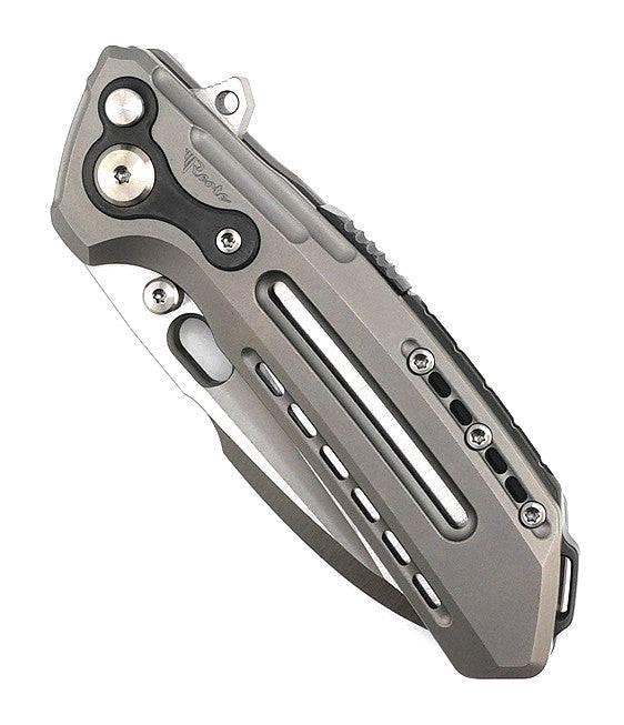 Reate T6000 Frame Lock Flipper Knife 3.1" M390 Belt Satin Drop Point Bead Blasted Titanium Handles Zirconium Spacer - NORTH RIVER OUTDOORS
